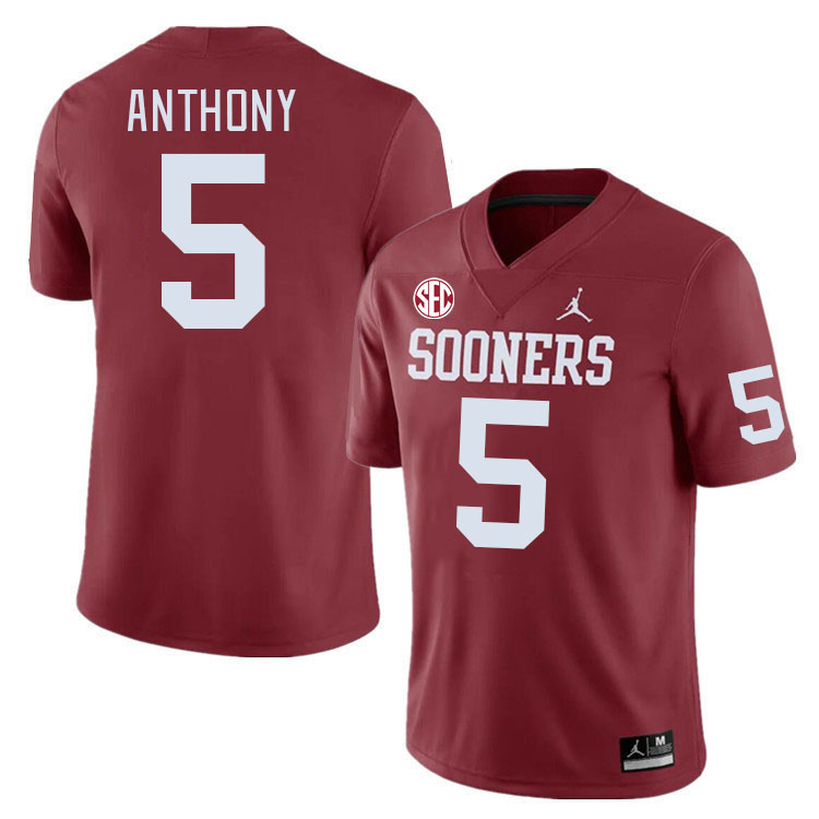Men #5 Andrel Anthony Oklahoma Sooners 2024 SEC Conference College Football Jerseys-Crimson
